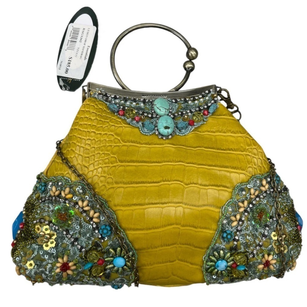 Vintage Mary Frances Elizabeth Taylor Yellow Croc Beaded Clutch Purse New!